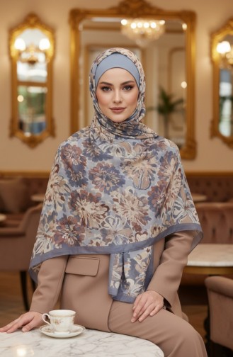 Floral Patterned Amber Scarf 70357-06 Grey 70357-06