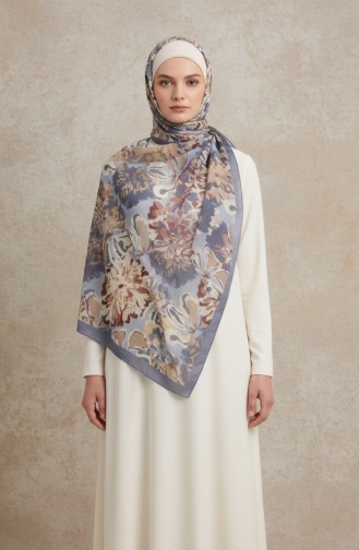 Floral Patterned Amber Scarf 70357-06 Grey 70357-06