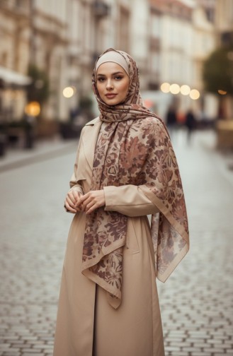 Floral Patterned Amber Scarf 70357-07 Camel 70357-07