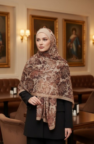Floral Patterned Amber Scarf 70357-07 Camel 70357-07