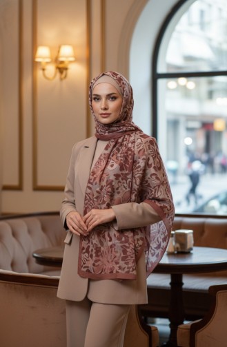 Çiçek Desenli Kehribar Şal 70357-08 Soğan Kabuğu
