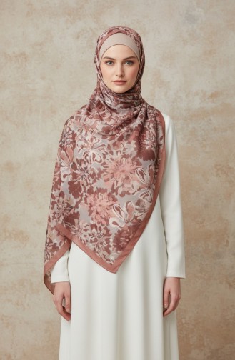 Çiçek Desenli Kehribar Şal 70357-08 Soğan Kabuğu
