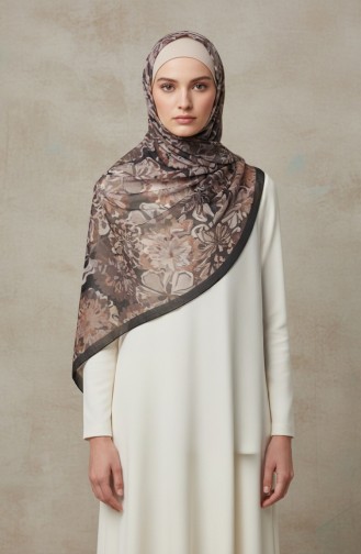 Floral Patterned Amber Scarf 70357-09 Black Mink 70357-09