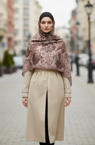 Floral Patterned Amber Scarf 70357-10 Milky Coffee 70357-10