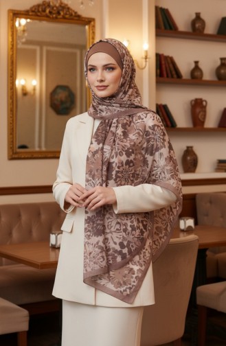 Floral Patterned Amber Scarf 70357-10 Milky Coffee 70357-10