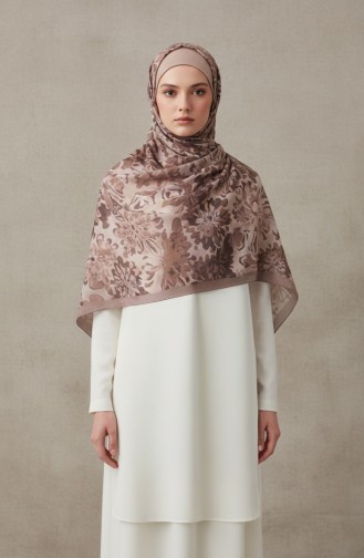 Floral Patterned Amber Scarf 70357-10 Milky Coffee 70357-10