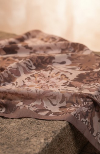 Floral Patterned Amber Scarf 70357-10 Milky Coffee 70357-10
