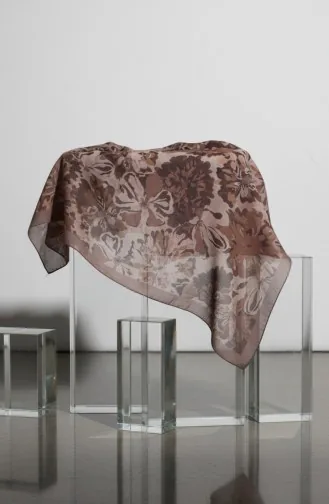 Floral Patterned Amber Scarf 70357-10 Milky Coffee 70357-10