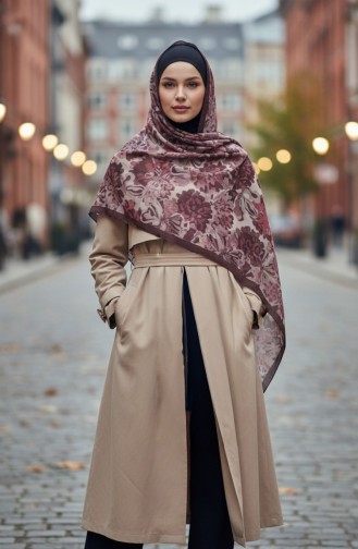 Floral Patterned Amber Scarf 70357-11 Plum 70357-11