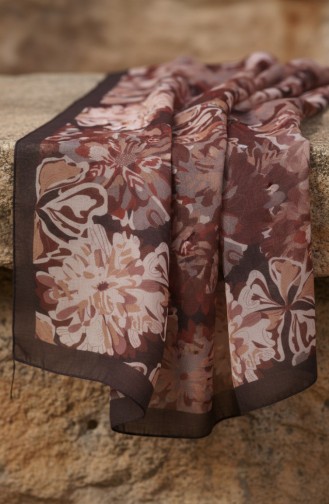 Çiçek Desenli Kehribar Şal 70357-12 Kahverengi