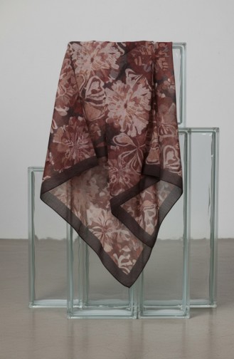 Çiçek Desenli Kehribar Şal 70357-12 Kahverengi