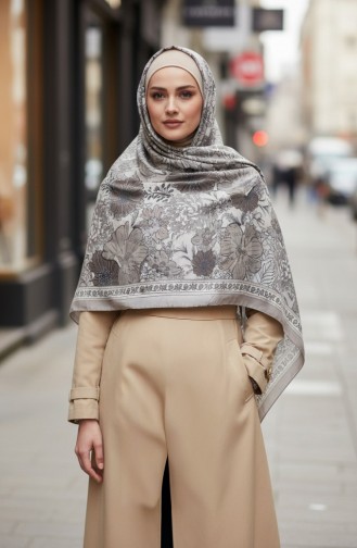 Amberkleurige Sjaal Met Bloemenpatroon 70358-02 Beige 70358-02