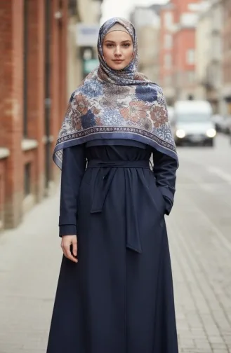 وشاح بلون الكهرمان بنقشة زهور 70358-04 أزرق جينز 70358-04