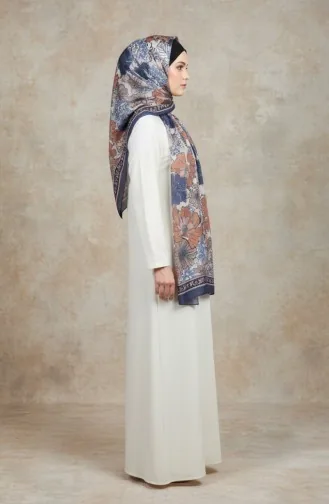 وشاح بلون الكهرمان بنقشة زهور 70358-04 أزرق جينز 70358-04