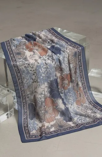 وشاح بلون الكهرمان بنقشة زهور 70358-04 أزرق جينز 70358-04