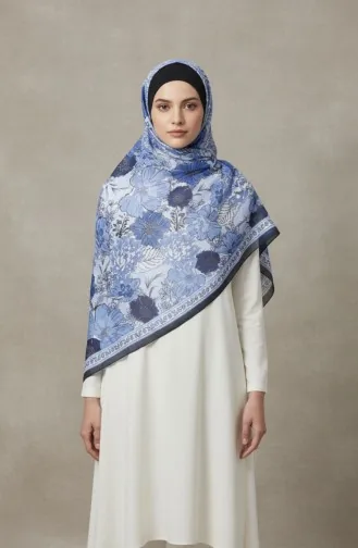 وشاح كهرماني بنقشة زهور 70358-05 أزرق داكن 70358-05