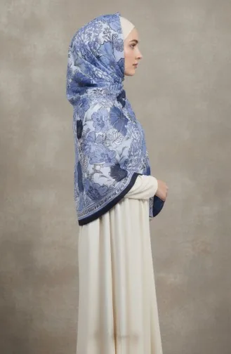وشاح كهرماني بنقشة زهور 70358-05 أزرق داكن 70358-05