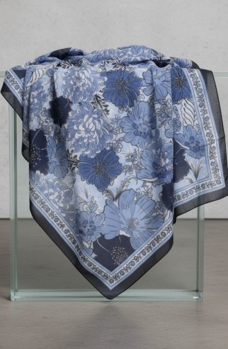 Çiçek Desenli Kehribar Şal 70358-05 Lacivert