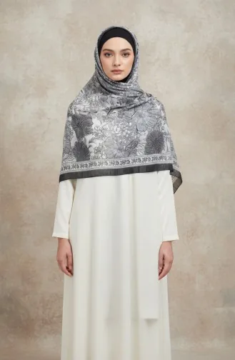 وشاح بلون العنبر بنقشة زهور 70358-06 أسود رمادي 70358-06