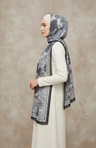 Amberkleurige Sjaal Met Bloemenpatroon 70358-06 Zwart Grijs 70358-06