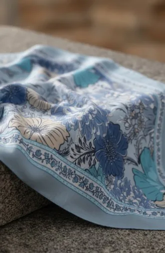 Floral Patterned Amber Scarf 70358-07 Ice Blue 70358-07