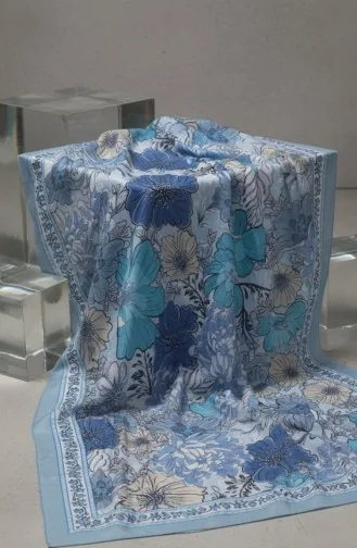 Floral Patterned Amber Scarf 70358-07 Ice Blue 70358-07