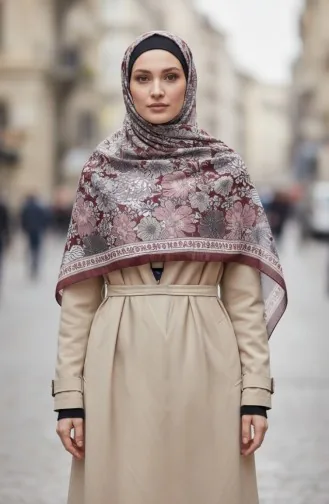 وشاح كهرماني بنقشة زهور 70358-08 أحمر كرزي 70358-08