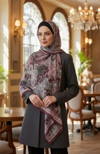 وشاح كهرماني بنقشة زهور 70358-08 أحمر كرزي 70358-08