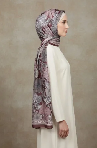 وشاح كهرماني بنقشة زهور 70358-08 أحمر كرزي 70358-08