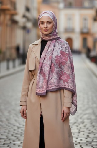 Bernsteinfarbener Schal Mit Blumenmuster 70358-09 Pflaume 70358-09