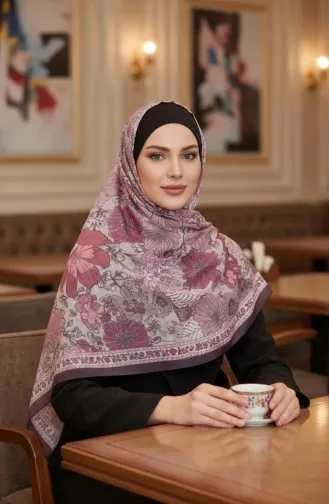 وشاح كهرماني بنقشة زهور 70358-09 لون برقوقي 70358-09