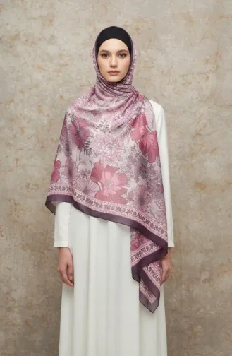 وشاح كهرماني بنقشة زهور 70358-09 لون برقوقي 70358-09