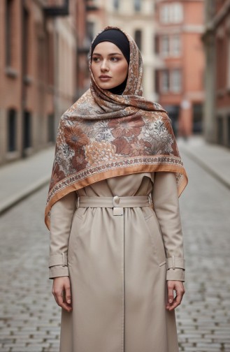 وشاح كهرماني بنقشة زهور 70358-10 لون الخردل 70358-10