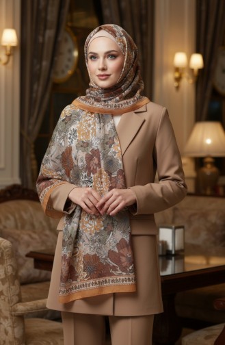 وشاح كهرماني بنقشة زهور 70358-10 لون الخردل 70358-10