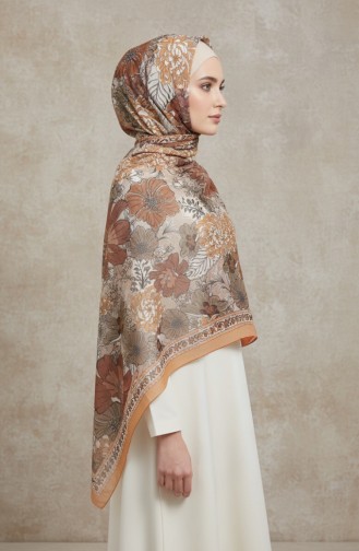 وشاح كهرماني بنقشة زهور 70358-10 لون الخردل 70358-10