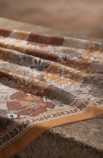 وشاح كهرماني بنقشة زهور 70358-10 لون الخردل 70358-10