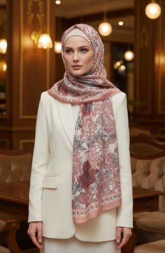 Écharpe Ambrée à Motif Floral 70358-11 Pelure D`oignon 70358-11