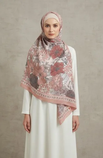 وشاح كهرماني بنقشة زهور 70358-11 لون قشرة البصل 70358-11