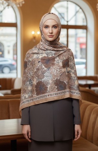 Bernsteinfarbener Schal Mit Blumenmuster 70358-12 Karamell 70358-12