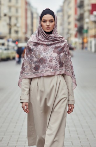 Çiçek Desenli Kehribar Şal 70358-13 Gül Kurusu