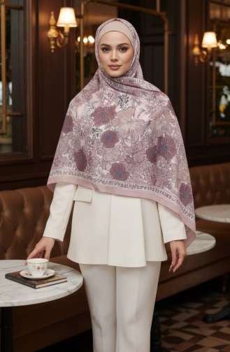 Çiçek Desenli Kehribar Şal 70358-13 Gül Kurusu