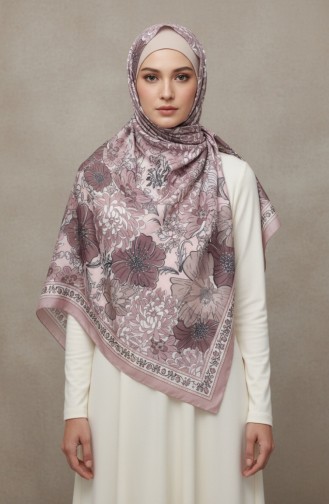 Çiçek Desenli Kehribar Şal 70358-13 Gül Kurusu