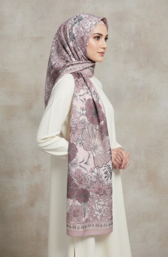 Çiçek Desenli Kehribar Şal 70358-13 Gül Kurusu