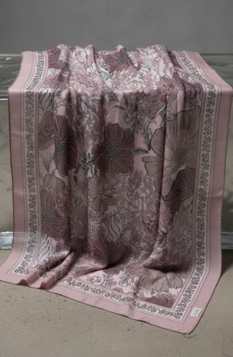 Çiçek Desenli Kehribar Şal 70358-13 Gül Kurusu