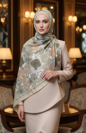 وشاح بلون العنبر بنقشة زهور 70358-14 أخضر زيتوني 70358-14