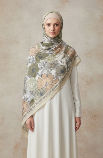 وشاح بلون العنبر بنقشة زهور 70358-14 أخضر زيتوني 70358-14