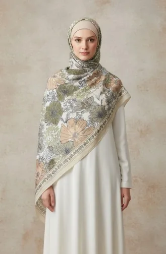 وشاح بلون العنبر بنقشة زهور 70358-14 أخضر زيتوني 70358-14