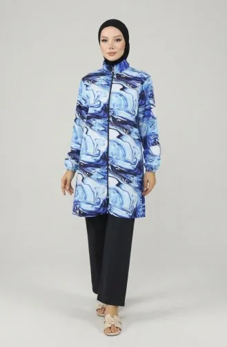 Tesettür Mayo Dalga Desen 3 Lü Takım 1903-03 Açık Lacivert