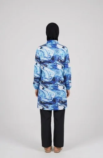 Tesettür Mayo Dalga Desen 3 Lü Takım 1903-03 Açık Lacivert