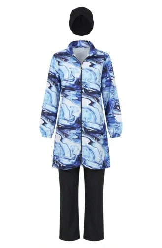 Tesettür Mayo Dalga Desen 3 Lü Takım 1903-03 Açık Lacivert